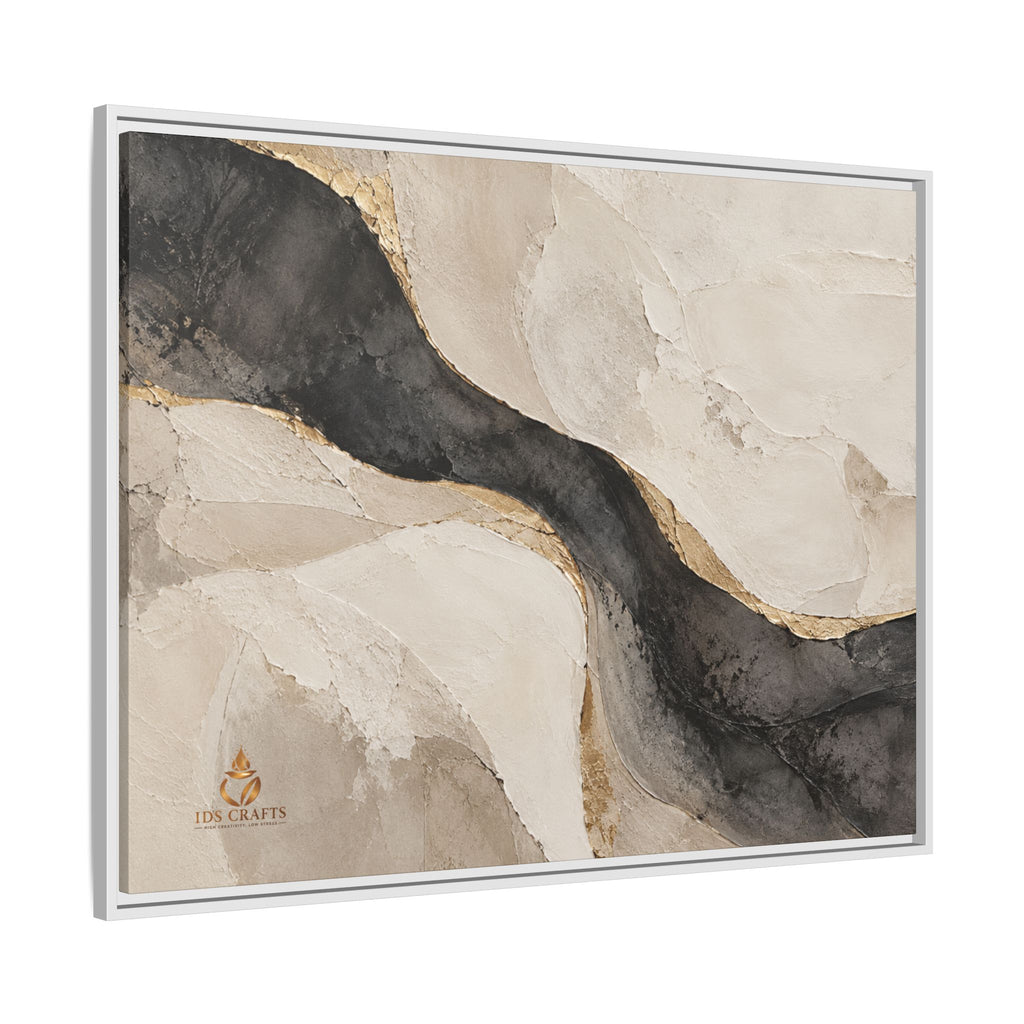 Framed Canvas Wall Art – Neutral Black, Beige & Gold Abstract