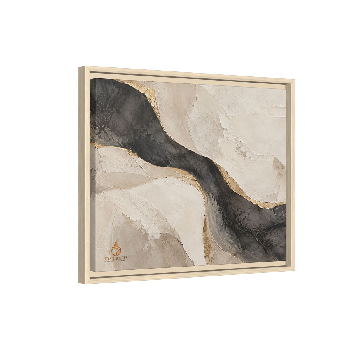 Framed Canvas Wall Art – Neutral Black, Beige & Gold Abstract