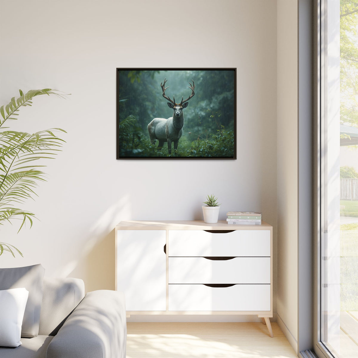 Framed Canvas Deer Forest Wildlife Wall Art