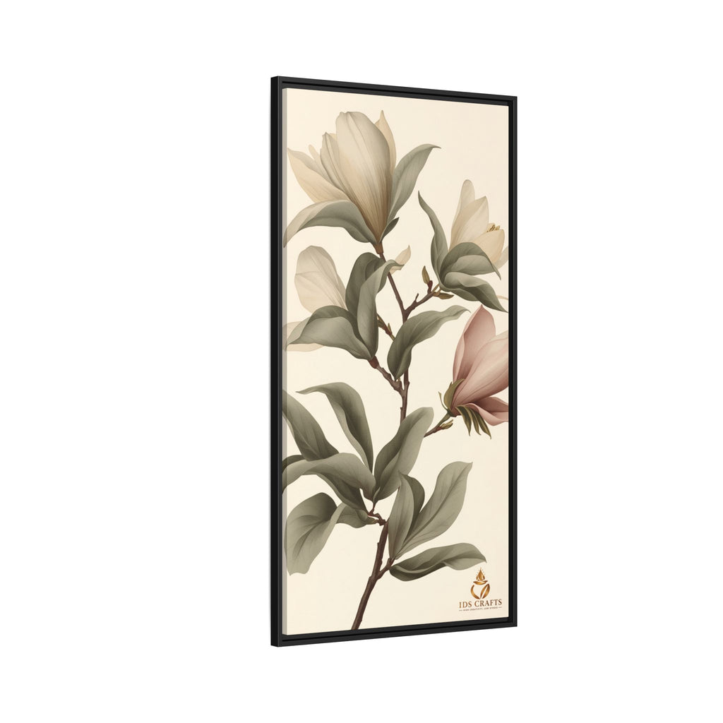 Framed Canvas Wall Art – Elegant Neutral Magnolia Botanical Print