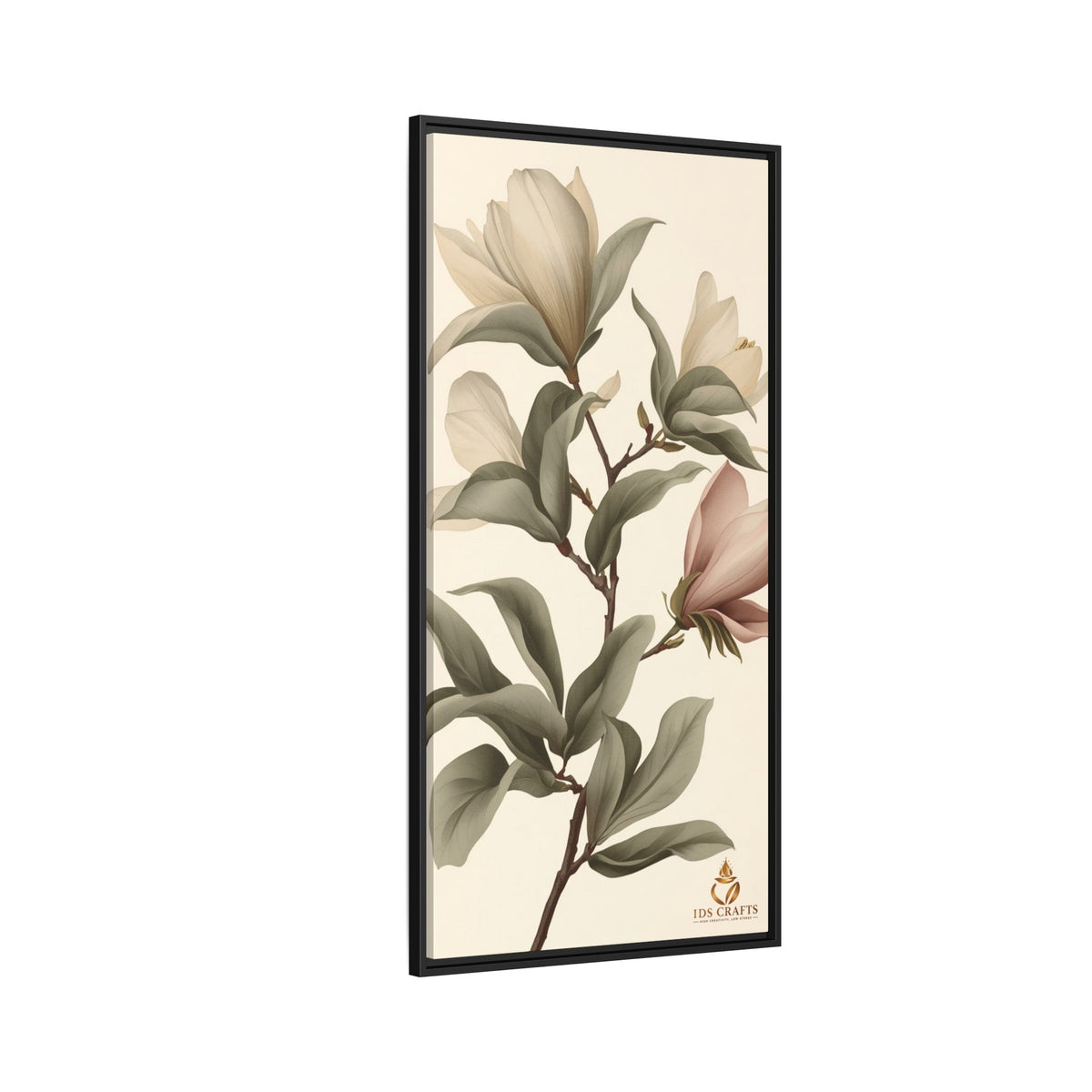 Framed Canvas Wall Art – Elegant Neutral Magnolia Botanical Print