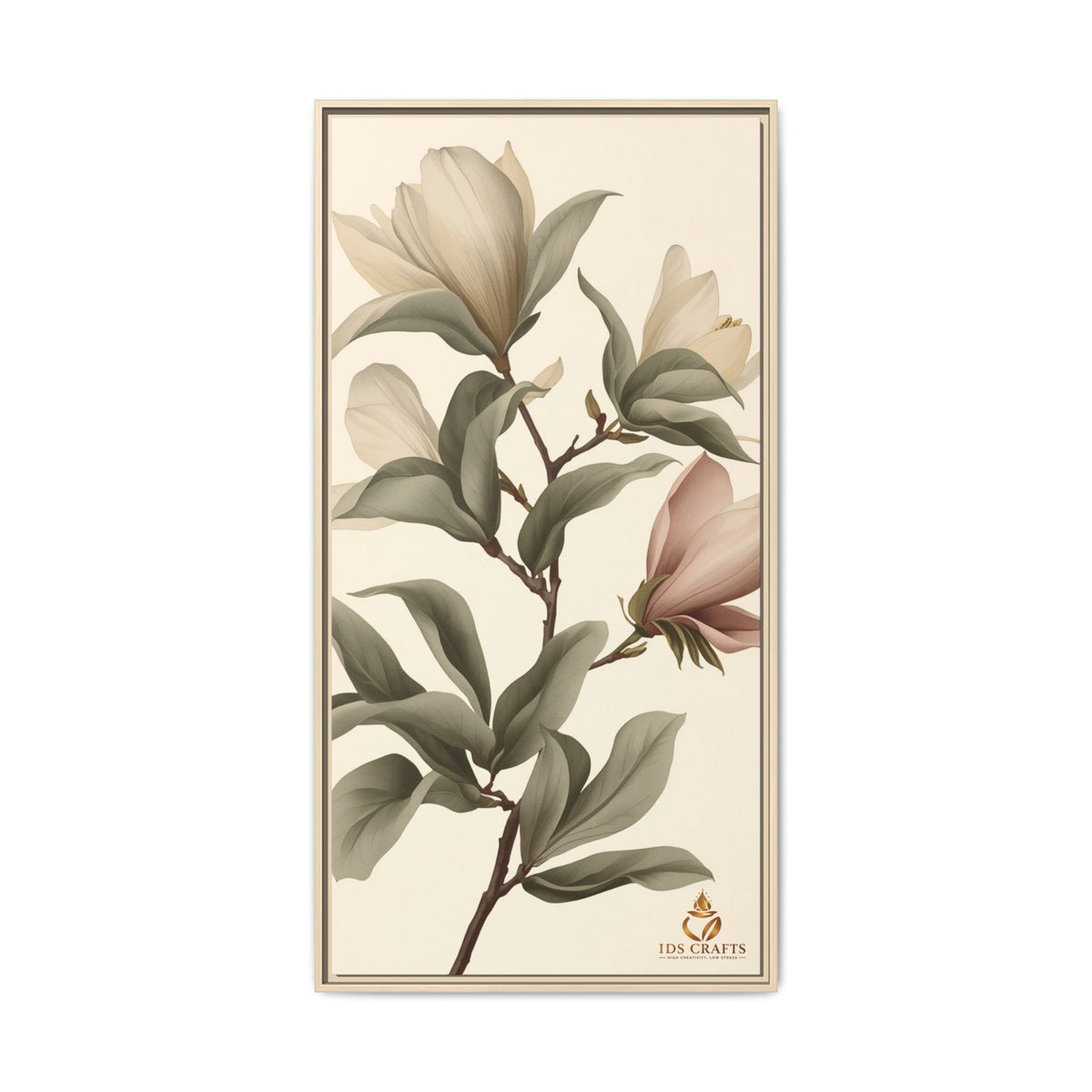 Framed Canvas Wall Art – Elegant Neutral Magnolia Botanical Print