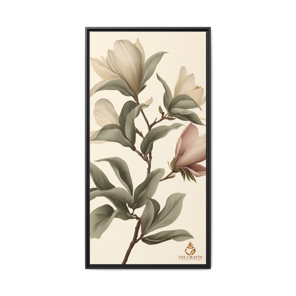 Framed Canvas Wall Art – Elegant Neutral Magnolia Botanical Print