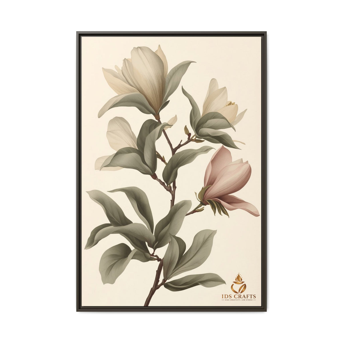 Framed Canvas Wall Art – Elegant Neutral Magnolia Botanical Print