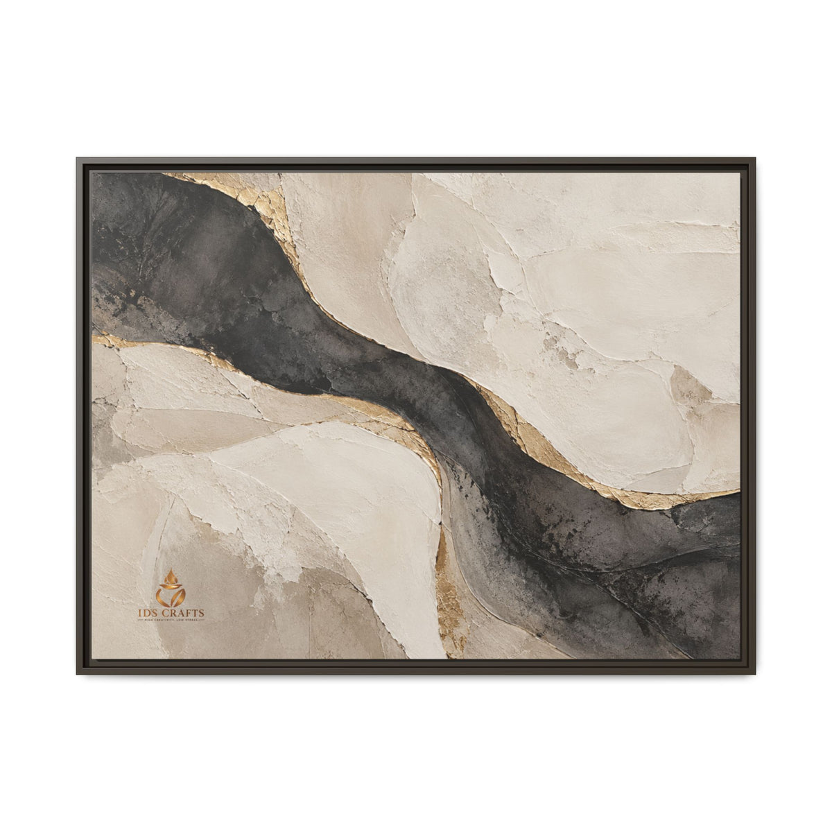 Framed Canvas Wall Art – Neutral Black, Beige & Gold Abstract