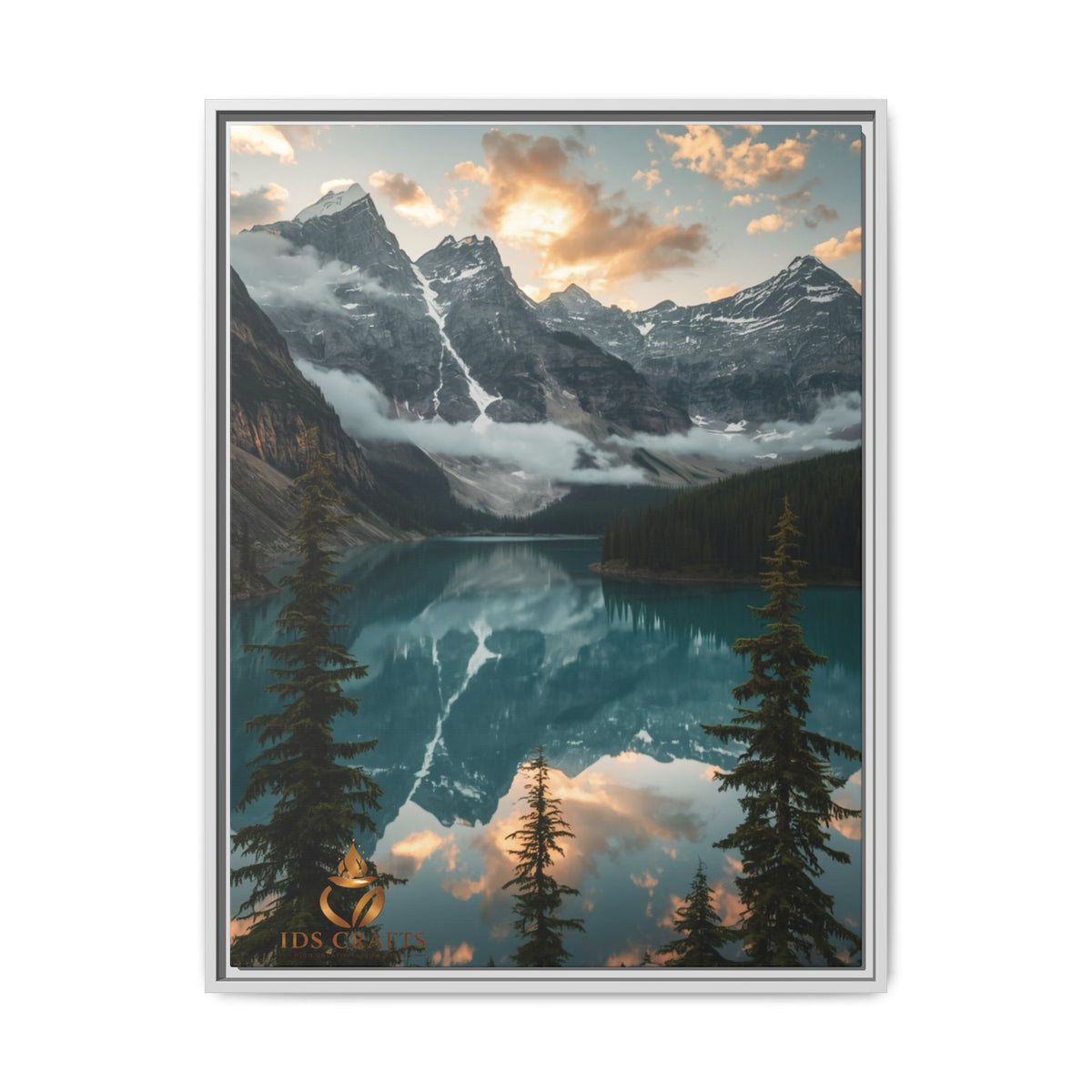Framed Mountain Lake Landscape Canvas Wall Art