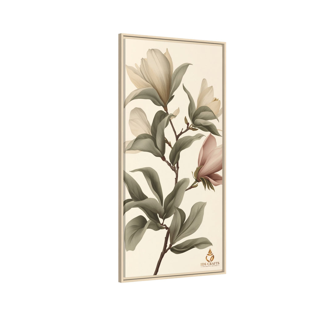 Framed Canvas Wall Art – Elegant Neutral Magnolia Botanical Print