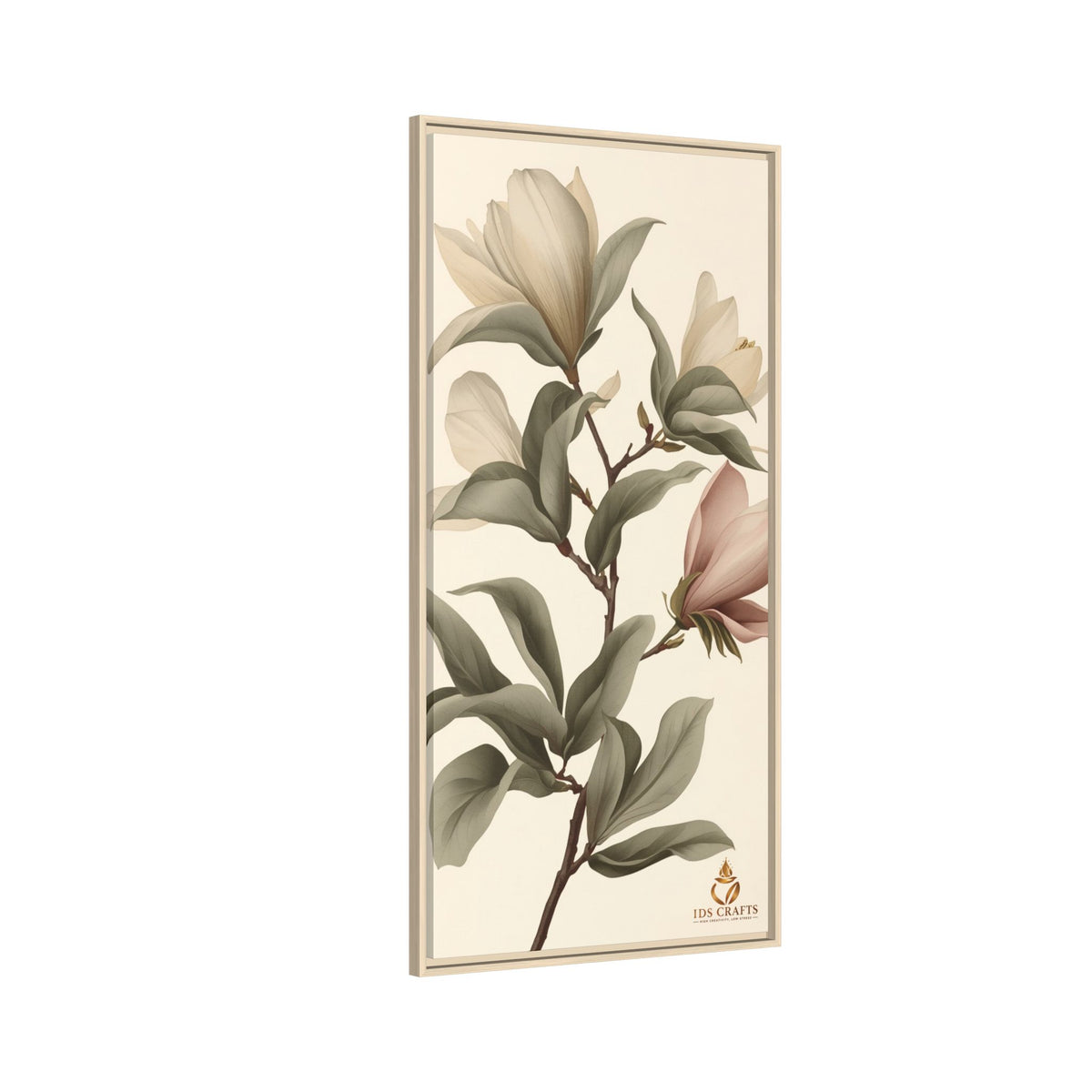 Framed Canvas Wall Art – Elegant Neutral Magnolia Botanical Print