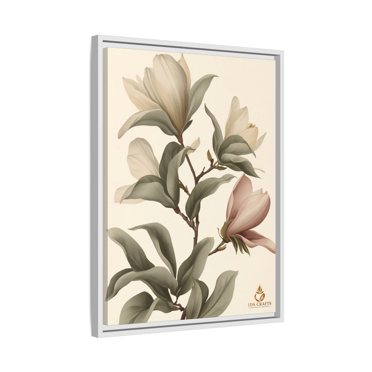 Framed Canvas Wall Art – Elegant Neutral Magnolia Botanical Print