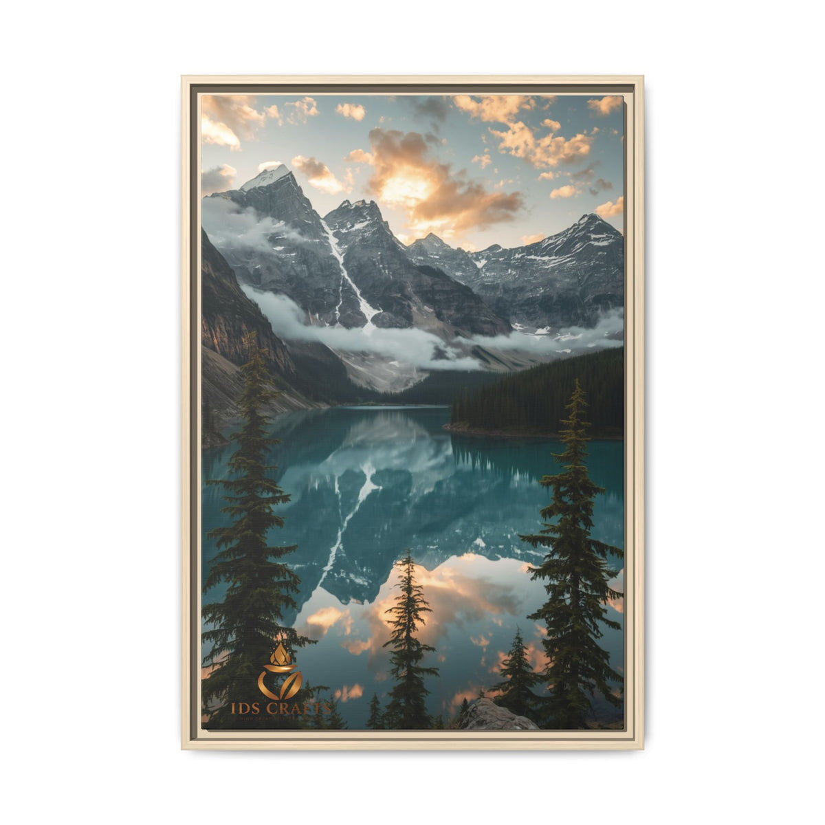 Framed Mountain Lake Landscape Canvas Wall Art