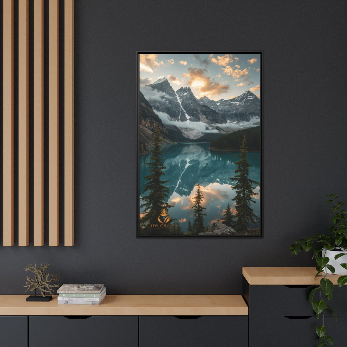 Framed Mountain Lake Landscape Canvas Wall Art