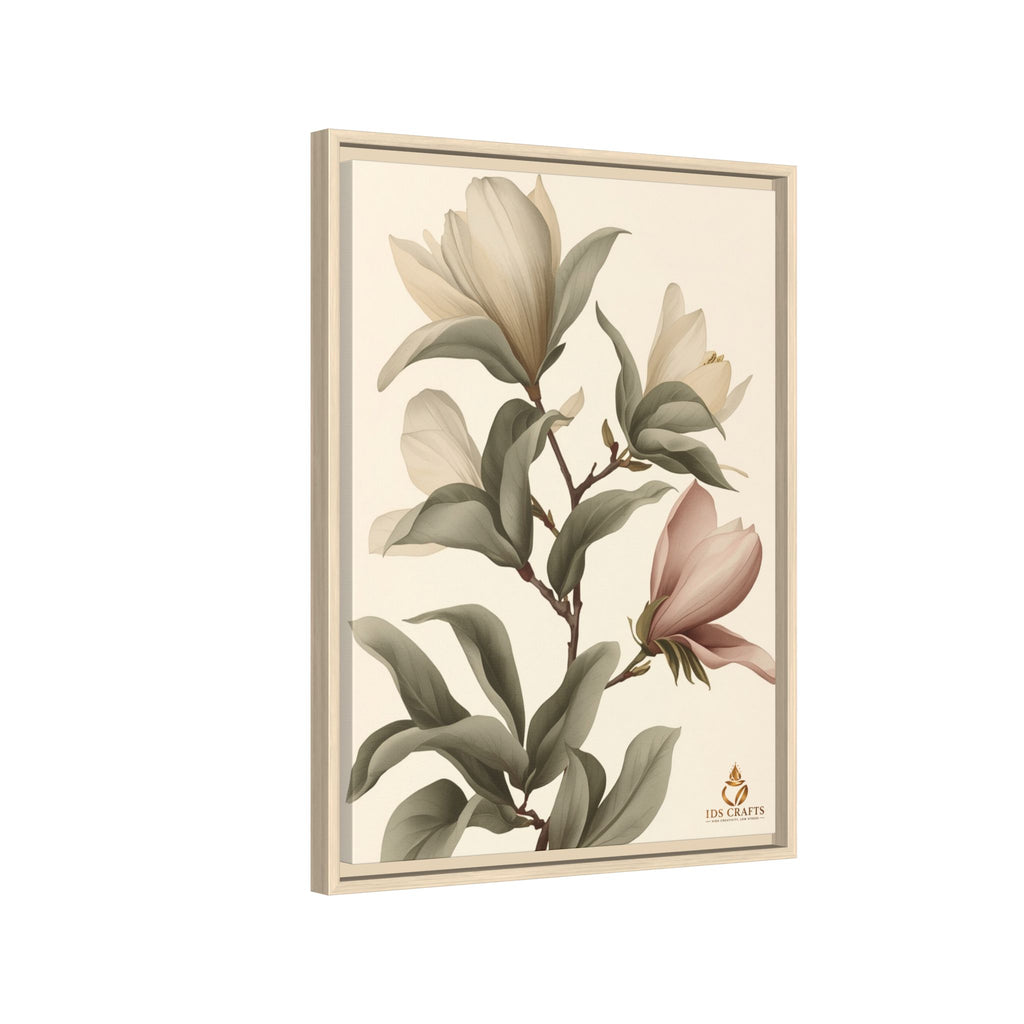 Framed Canvas Wall Art – Elegant Neutral Magnolia Botanical Print
