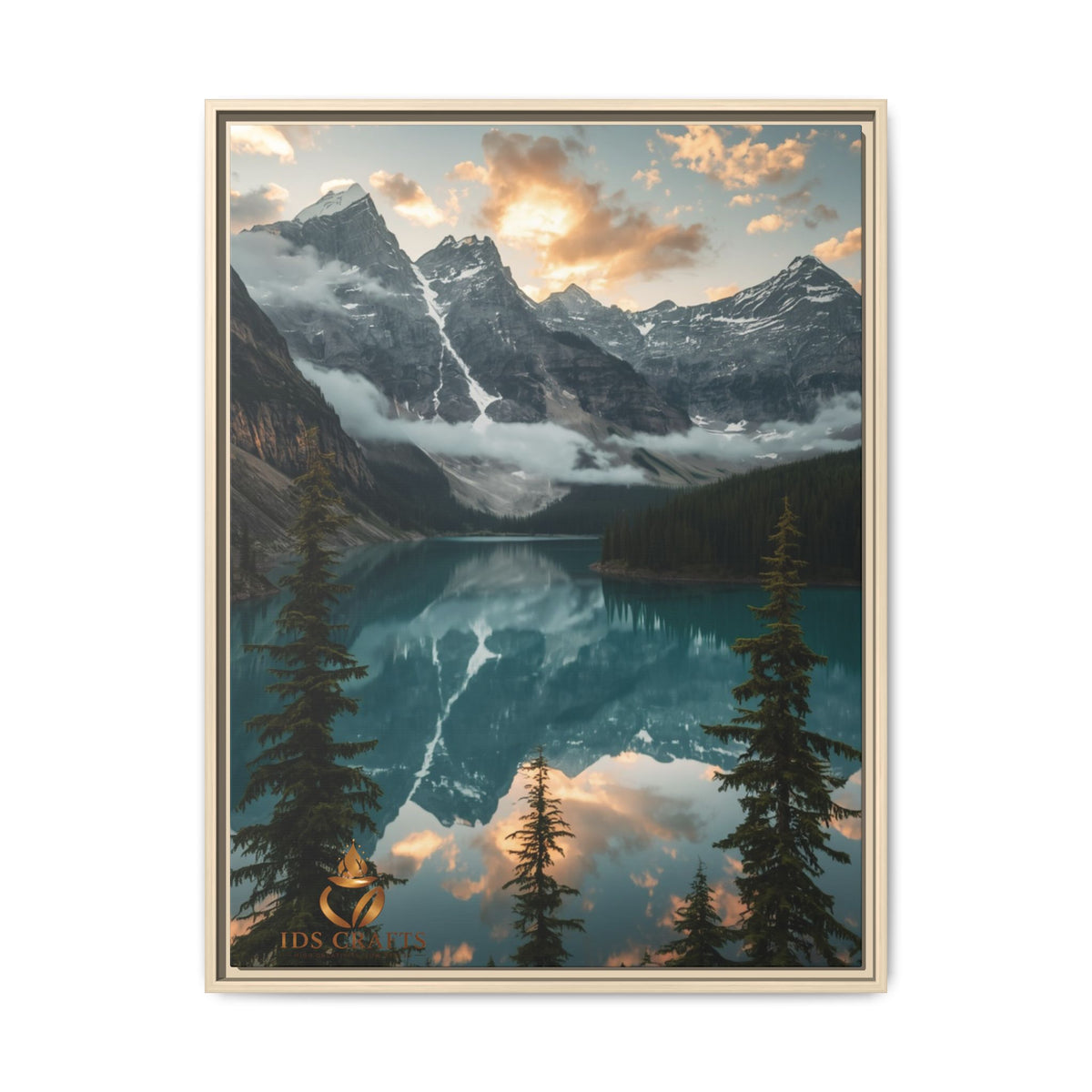 Framed Mountain Lake Landscape Canvas Wall Art