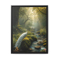 Framed Canvas Wall Art – White Heron in Enchanted Forest Stream