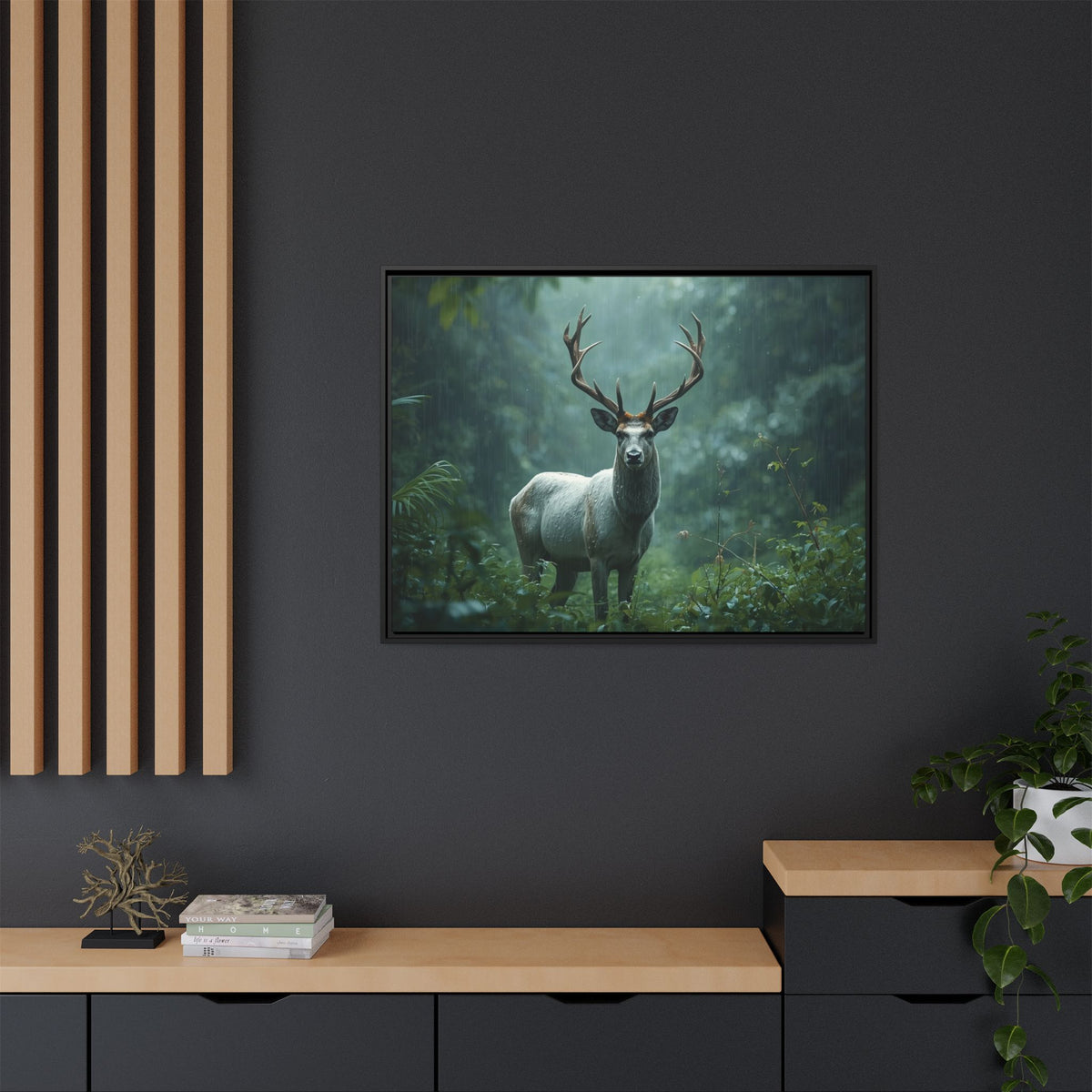 Framed Canvas Deer Forest Wildlife Wall Art